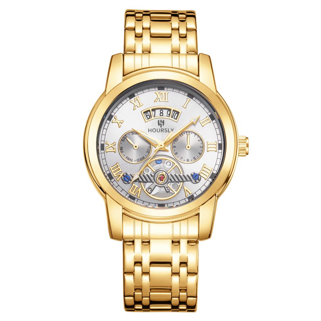 Fashion Men'S Watch, Simple Atmospheric Tourbillon Quartz Watch Fashion Business Steel Belt Watch