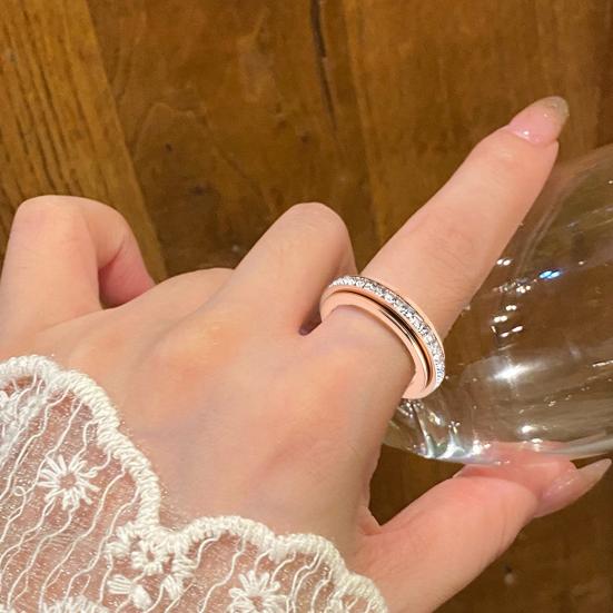 Rotating Rings for Women Men Titanium Steel Fidget Ring with Square Faux Diamonds Hypoallergenic Anxiety Ring Gift for Loved Ones Him Her