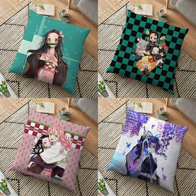 Demon Slayer Cushion Cover Kimetsu No Yaiba Decor Cartoon Pillowcase Kamado Tanjirou Polyester Pillow Case for Sofa Home 45cm