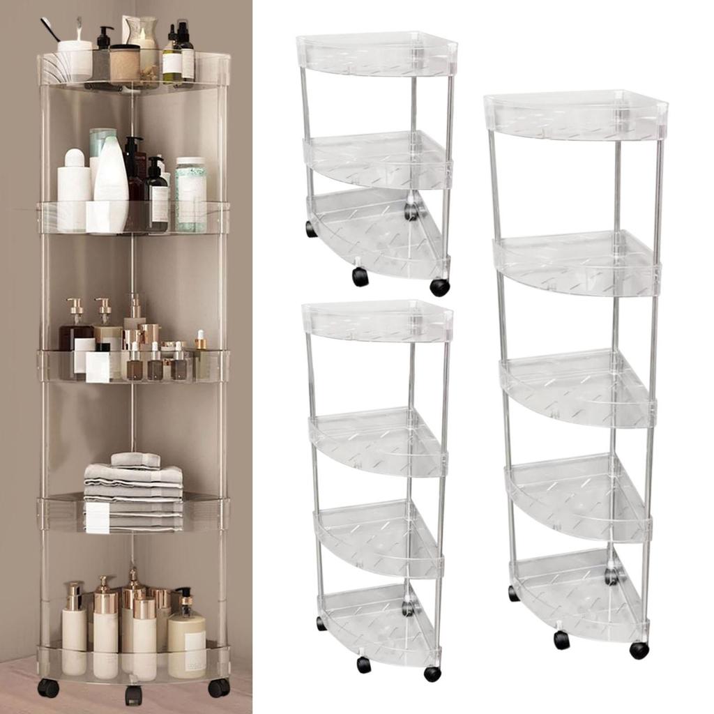 Bathroom Standing Shelf Ventilated Space Saving Corner Shelf Stand Kitchen Shelf Organizer, Standing Shower Cart for Dorm
