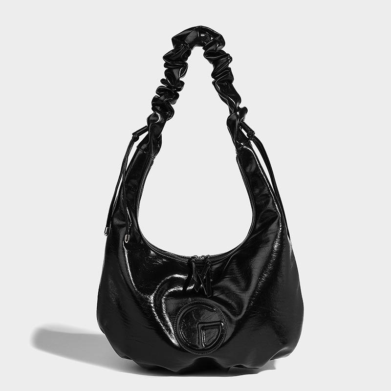 

Модная плиссированная сумка через плечо с дизайном портативного рожка, высококачественная, милая девушка, универсальная, вместительная сумка через плечо чёрный