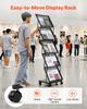 Brochure Display Rack, Foldable 5 Pockets Magazine Literature Display Stand, Movable Floor Standing Magazine Rack with Wheels, Metal Newspaper Catalog