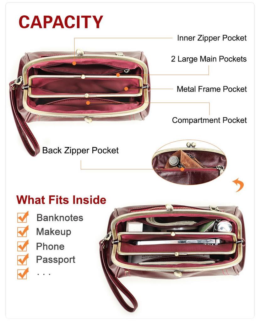 Wrist-Strap Women's Makeup Bag: Cowhide, Double Metal Hinge, Trendy & Fashionable