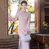 Womens Long Sleeve Winter Warm Chinese Style Qipao Dress With Fleece Lining Pink Yellow Plus Size S-3XL