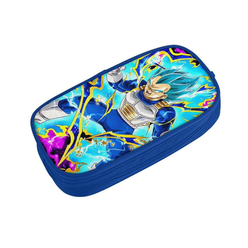 Dragon Ball Blue Double-Layer Pencil Case for Students, Goku Merchandise, Large Capacity, Wear-Resistant.