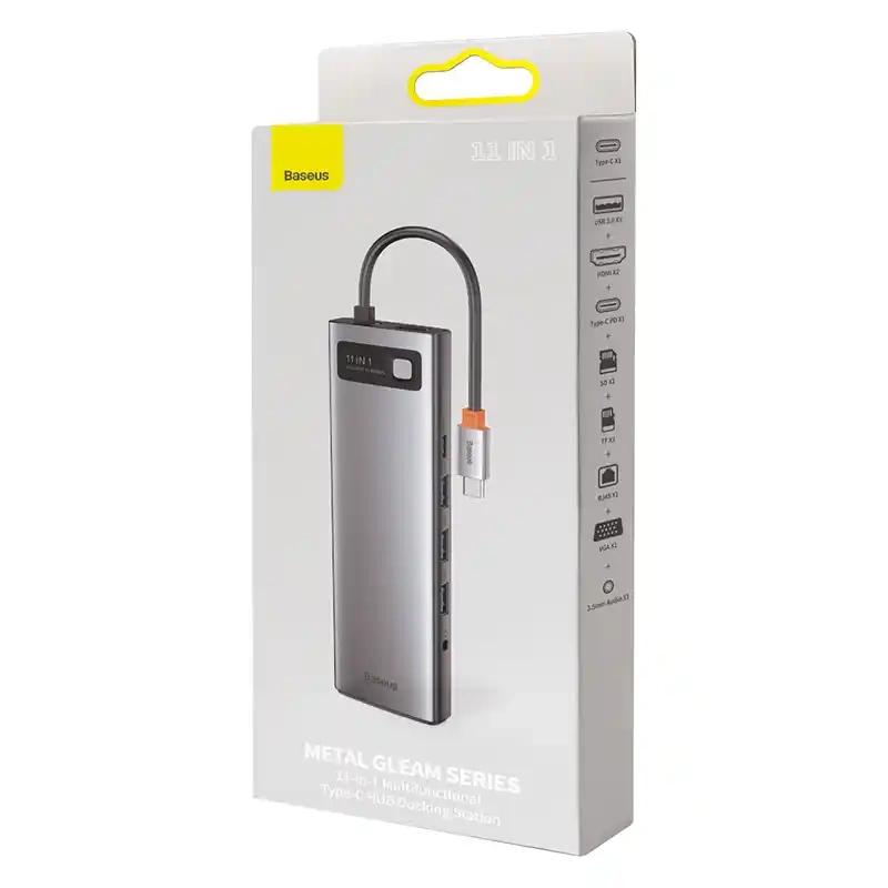 Hub 11W1 Baseus Metal Gleam Series, Usb-C Do 3X Usb 3.0 + 2X Hdmi + Usb-C Pd + Ethernet Rj45 + Microsd/Sd + Vga + Aux