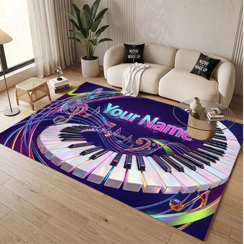 Music Piano Theme Soft Crystal Velvet Rug Custom Name & Text Print Non Slip Floor Rug for Bedroom Living Room