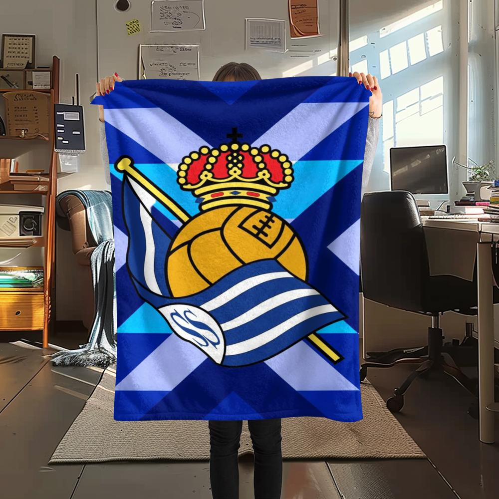 1Pc Real Sociedad Print Flannel Blanket, High Quality Comfortable for All Seasons, Home Decor, Warmth and Comfort, Perfect for Christmas Gifts
