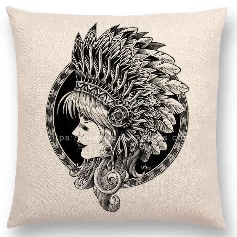 New Ornate Brave Animals Totems Free Beast Faith Tattoo Prints Cushion Cover Sofa Throw Pillow Case Owl Elephant Shark Bear