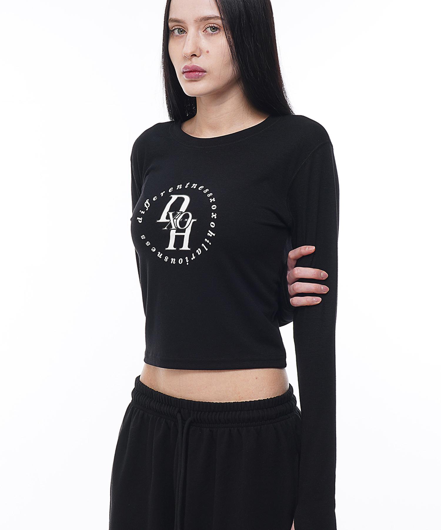 D So H Circle Stack Logo Semi-Warmer Crop Top [ Black ] Free