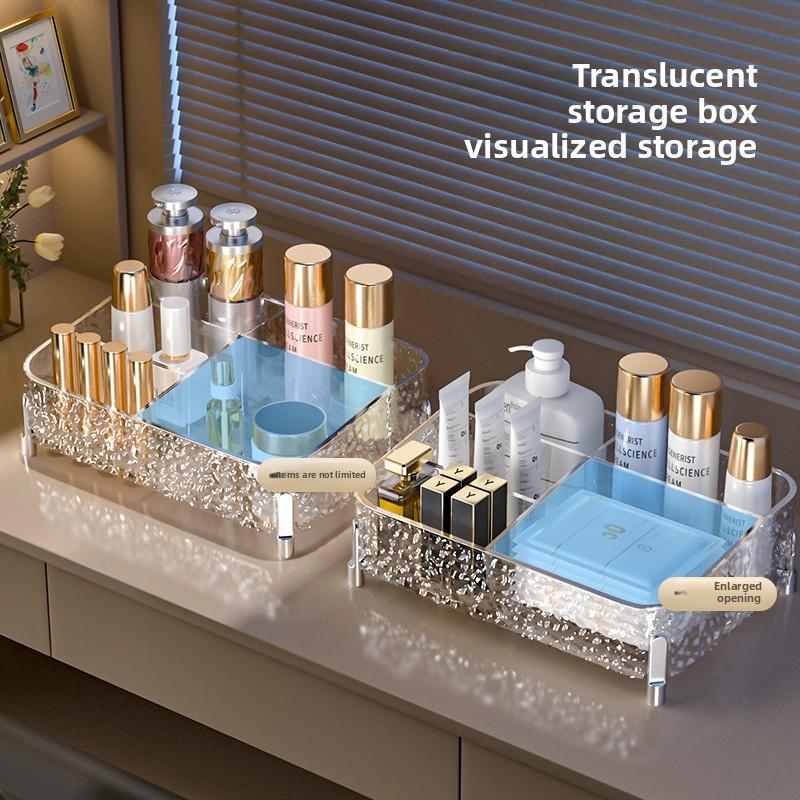Desktop Makeup Organizer with Legs Clear Lipstick Split Vanity Storage PET Organizer Makeup Organizer for Cosmetics Box Shelf