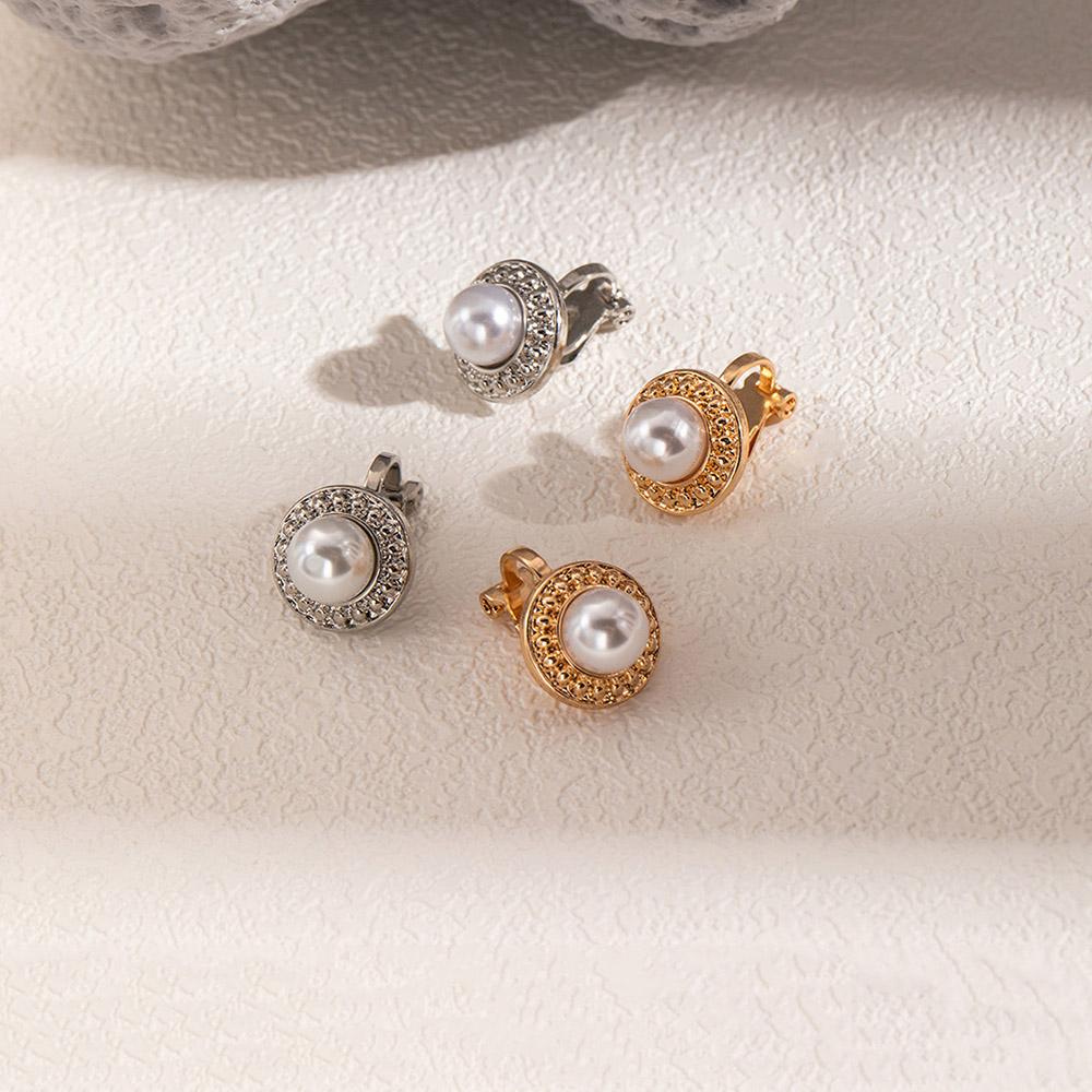 Non Pierced Simulated Pearl Round Clip Earrings For Women Gold Geometric Jewelry Ear Cuff Earring Boucle D’Oreille