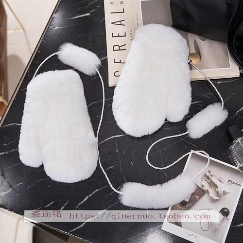 

Зимові Теплі В язані Рукавички з Кролячого Хутра Жіночі Вуличні Вітрозахисні Рукавиці One Size білий