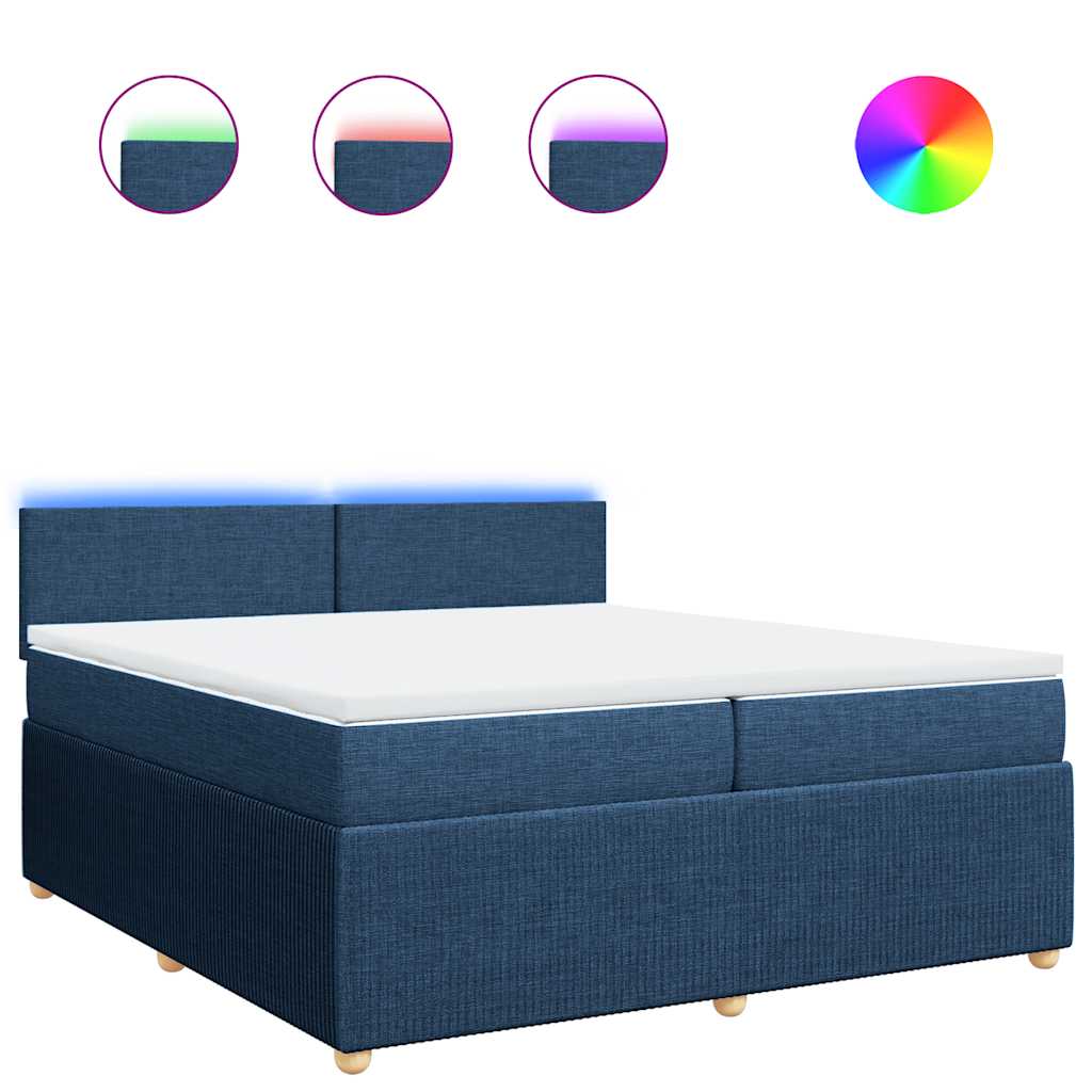 Box Spring Bed with Mattress Blue 200x200 cm Fabric