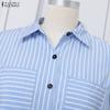 ZANZEA Women Casual Adjustable Long Sleeve Loose Lapel Collar Stripe Shirt Dress