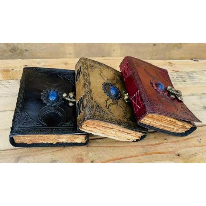 3er-Pack Buch der Schatten, Vintage-Leder-Tagebuch Drittes Auge Stein Dreifachmond