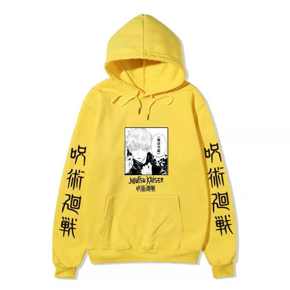 Satoru Gojo Hoodie Unisex Fleece Sweatshirt Dual Sleeve Vertical Japanese Kanji Manga Front Print Anime Pullover