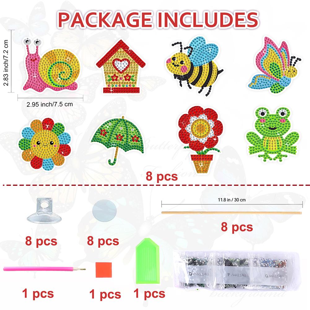 8/9 Peças Flor de Primavera Animal Fada DIY Pinturas de Arte com Diamantes Colar Estacas de Pintura de Diamante Enfeites para Decoração de Jardim