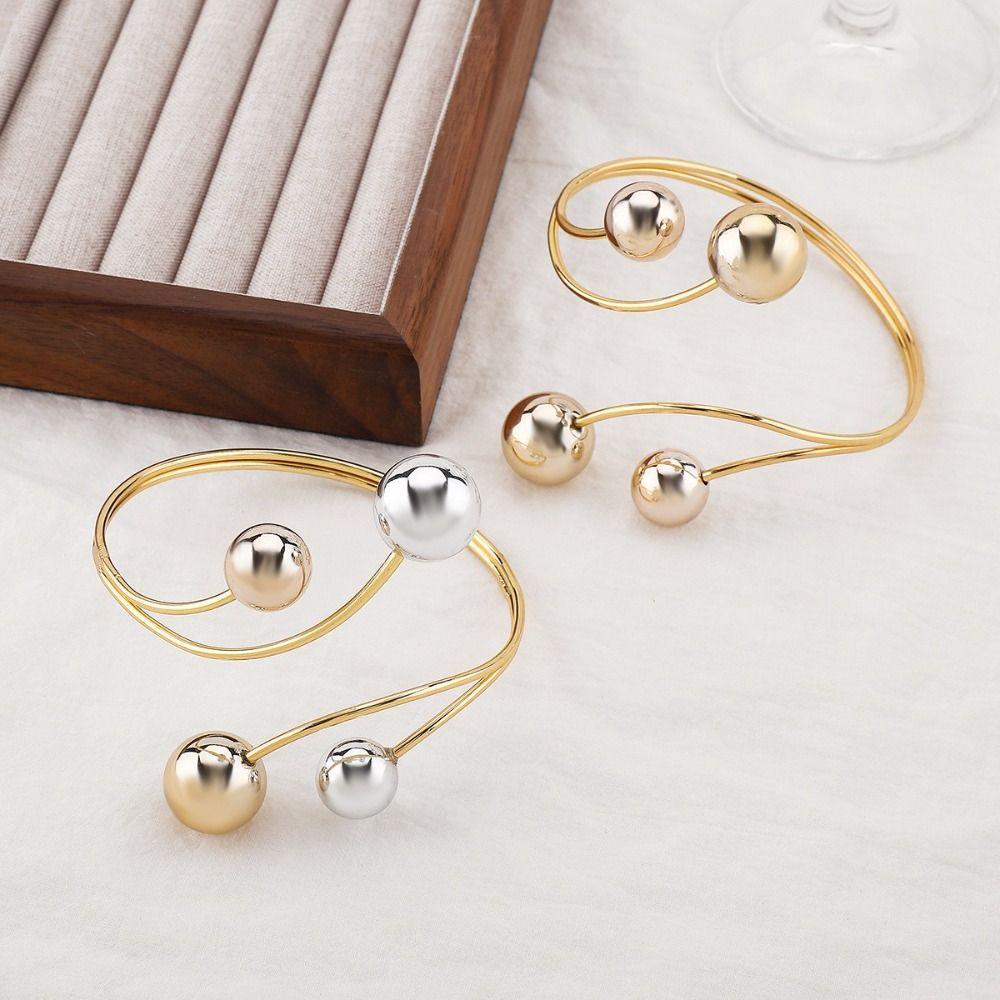 Metal Wide Open Bangle Gold Color Flower Bracelet Fashion Opening Arm Bracelet Bridal Wear