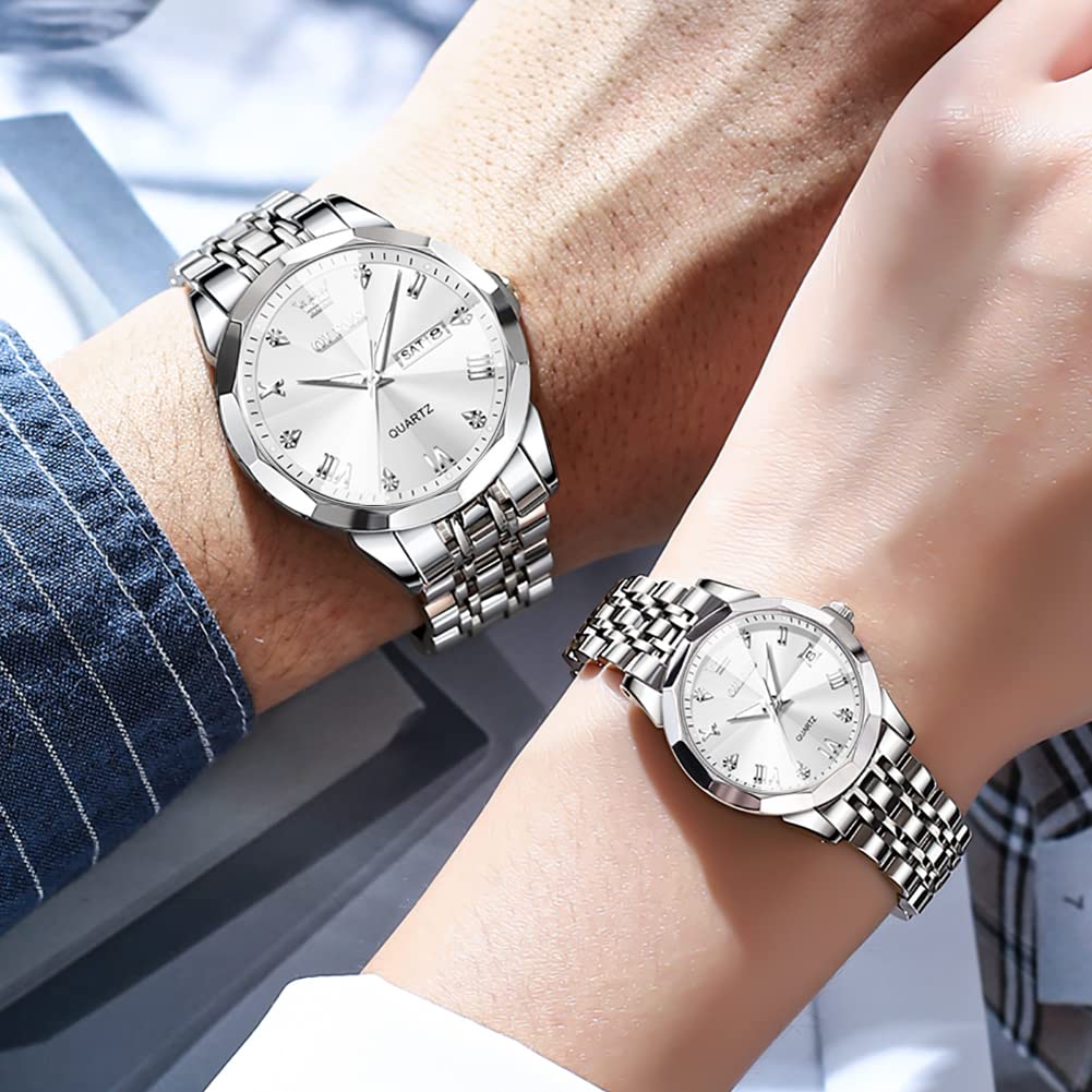 OLEVS Popular Pair Quartz Stainless Date Luminous Couple Watch Set Gift Couple's Watches, Watches, Movement, Diamond, Steel, Waterproof, Display,