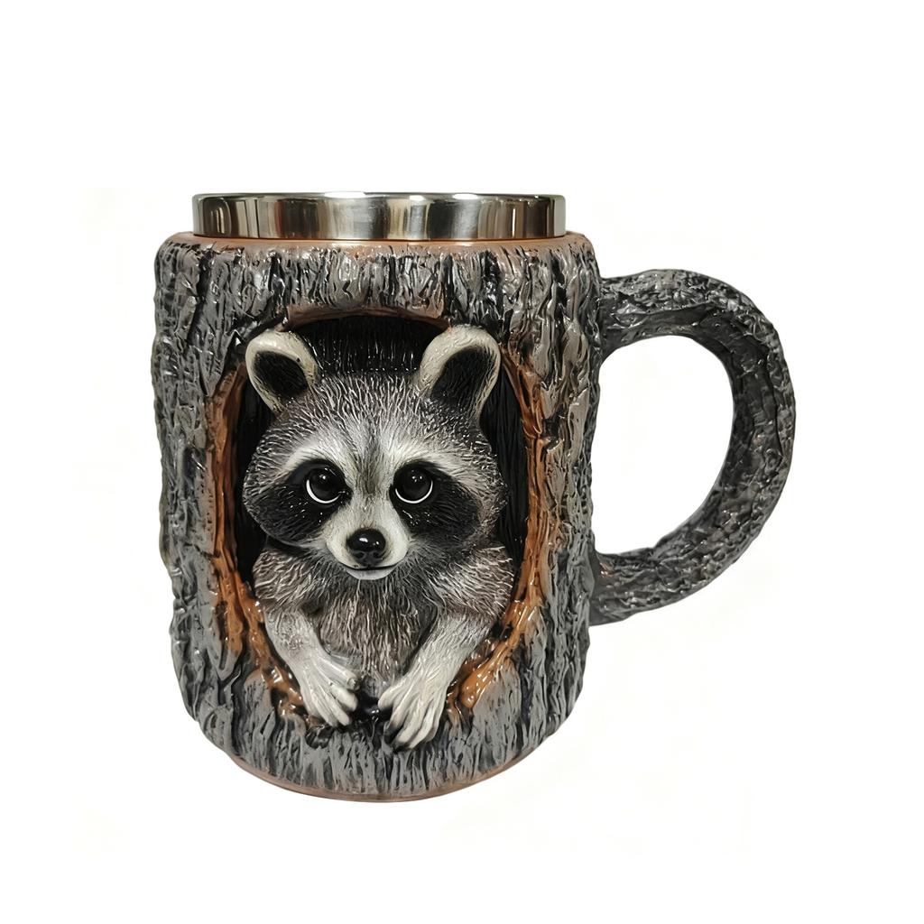 Handcrafted Synthetic Resin Stainless Steel Cute Animal Tree Hole Mug