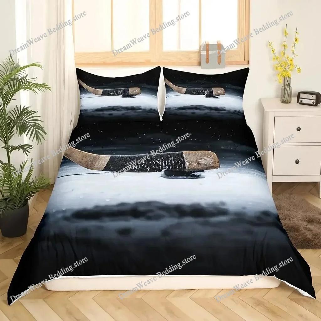 Ice Hockey Duvet Cover Helmet Skates Comforter Winter Ice Sports Games Bedding Set for Boys 3D Print Polyester Quilt Cover