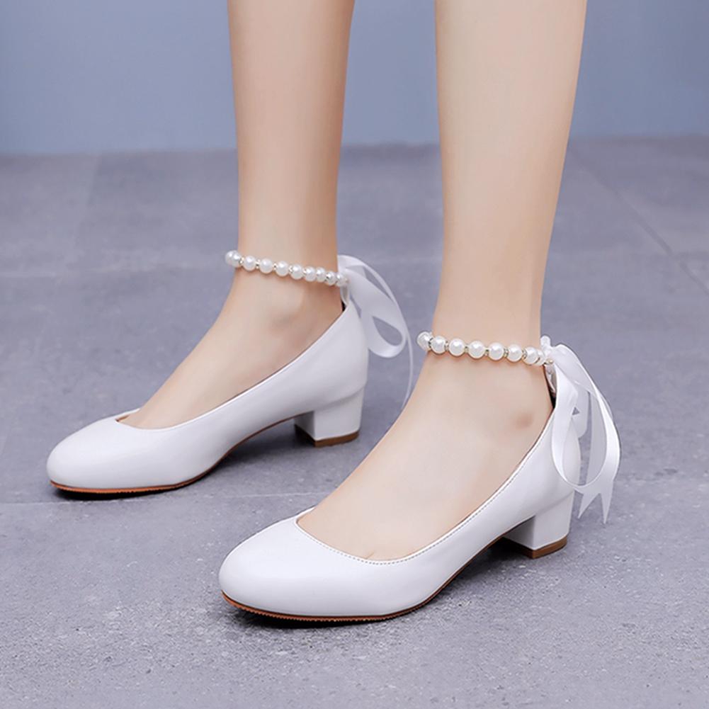 

Crystal Queen White Women Shoes Sexy Bride Party 3CM Pointed Toe Pumps Round Head Shallow Thick High Heels 03BDL 43