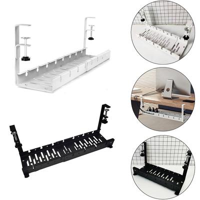 No Drilling Extendable Under Desk Cable Management Metal Wire Tray Under Table Cable Organizer Retractable Power Strip Cord Clip