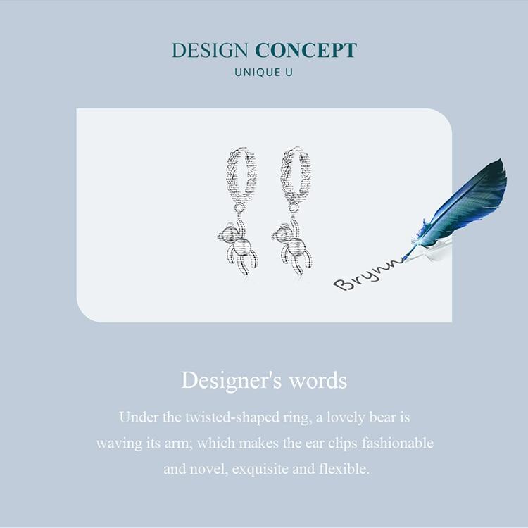 Bamoer 925 Sterling Silver Braided Texture Twisted Ear Buckles Silver Bear Drop Earrings for Women Christmas Gift Jewelry