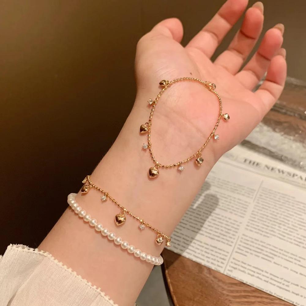 Vintage Brushed Luxury Pull Chain Bracelet High Carbon Diamond Heart Tassel Necklace Jewelry Set for Women