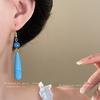 New Chinese-style smudged agate water drop ear hook, simple and advanced earrings, versatile and exquisite temperament, national style trend earrings