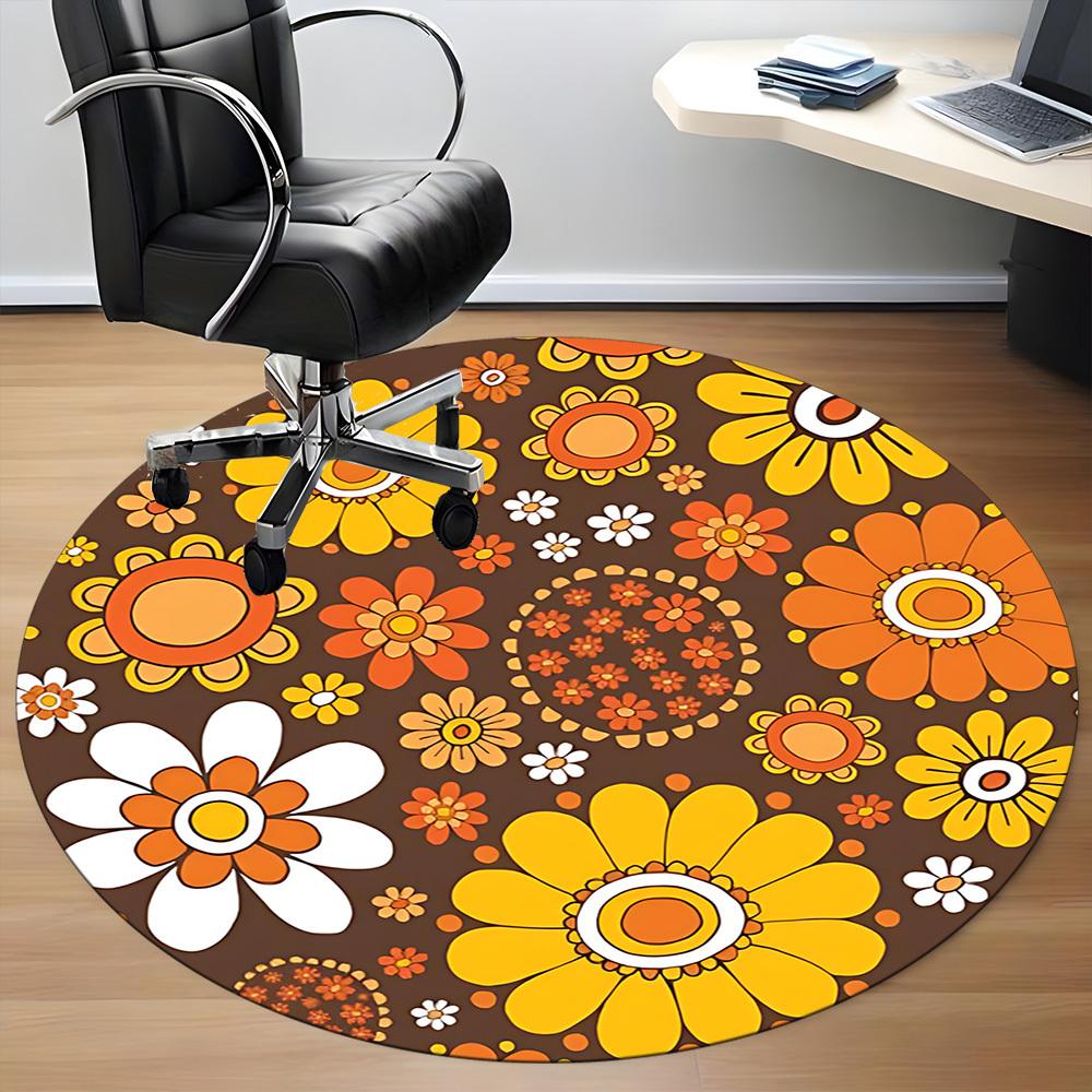 1 Stück Rundes Teppichläufer mit Blumenmuster für das Büro, Indoor-Matte geeignet für Büro, unter Bürostühlen, Schlafzimmer, Wohnzimmer, Heimdekoration, Raumdeko