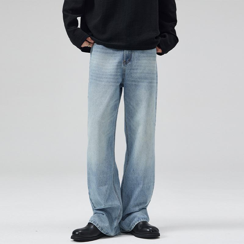 

Весна и Лето Американский Жареный Серый Черный Говяжий Джинсы-Молния Мужские Прямые Свободные Брюки 3XL