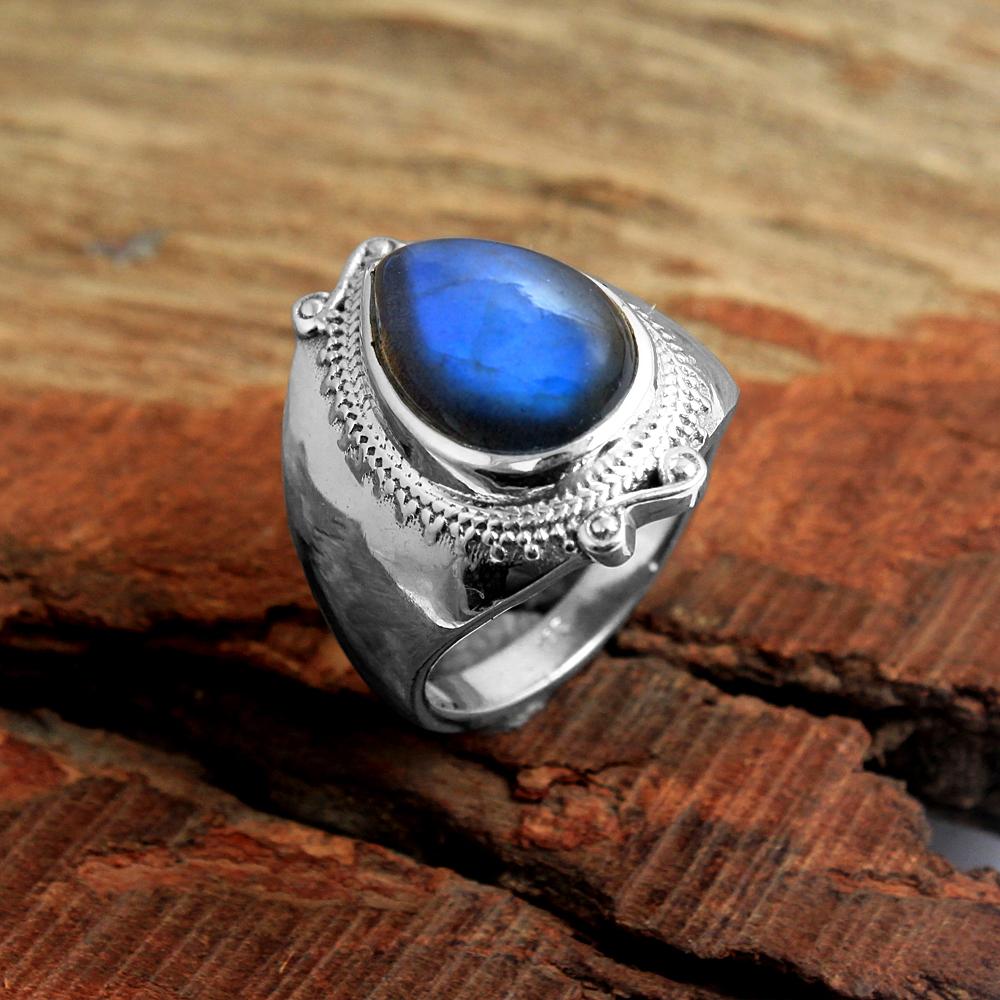 Handgefertigter Ring, Labradorit-Ring, 925 Sterling Silber, Statement-Schmuck, Silberschmuck