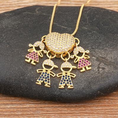 Nidin Fashion Hot Family Member Pendant Necklace Micro-Studded Zircon Love Heart Boy Girl Parent-Child Jewelry Mother's Day Gift