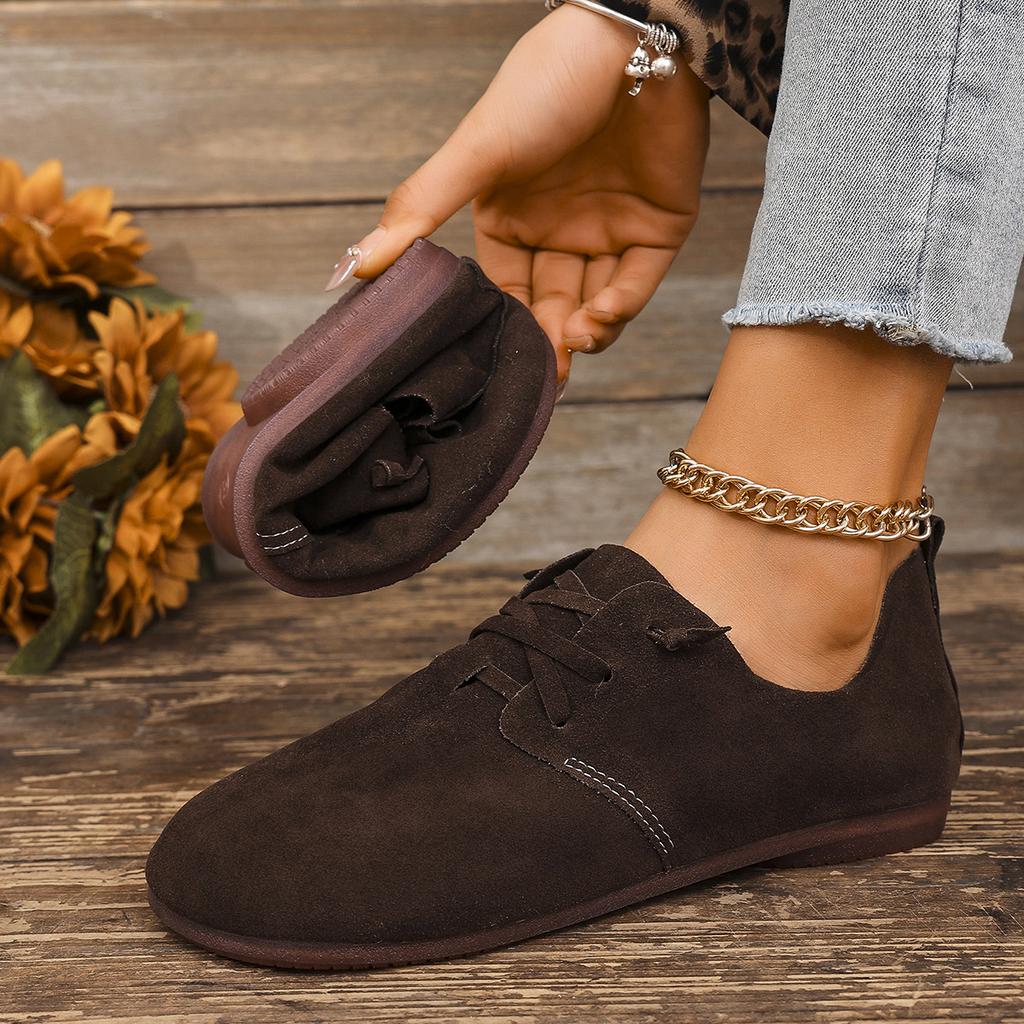 Fashion 2025 Spring/autumn New Women's Shoes Fashionable Round Toe Suede Flat Shoes Lightweight Shoelace Casual Sneakers Large Size 43