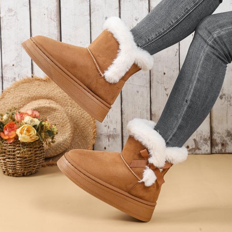 Women's Winter Suede Leather Ankle-Length Snow Boots - Plus-Size, Fleece-Lined & Thickened, Warm, Stylish