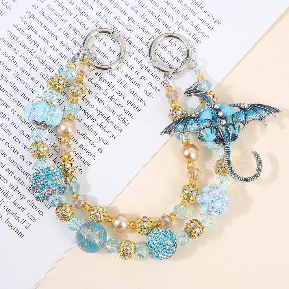 Enamel Dragon Polymer Clay Rhinestone Double Layer Phone Case Bag Chain