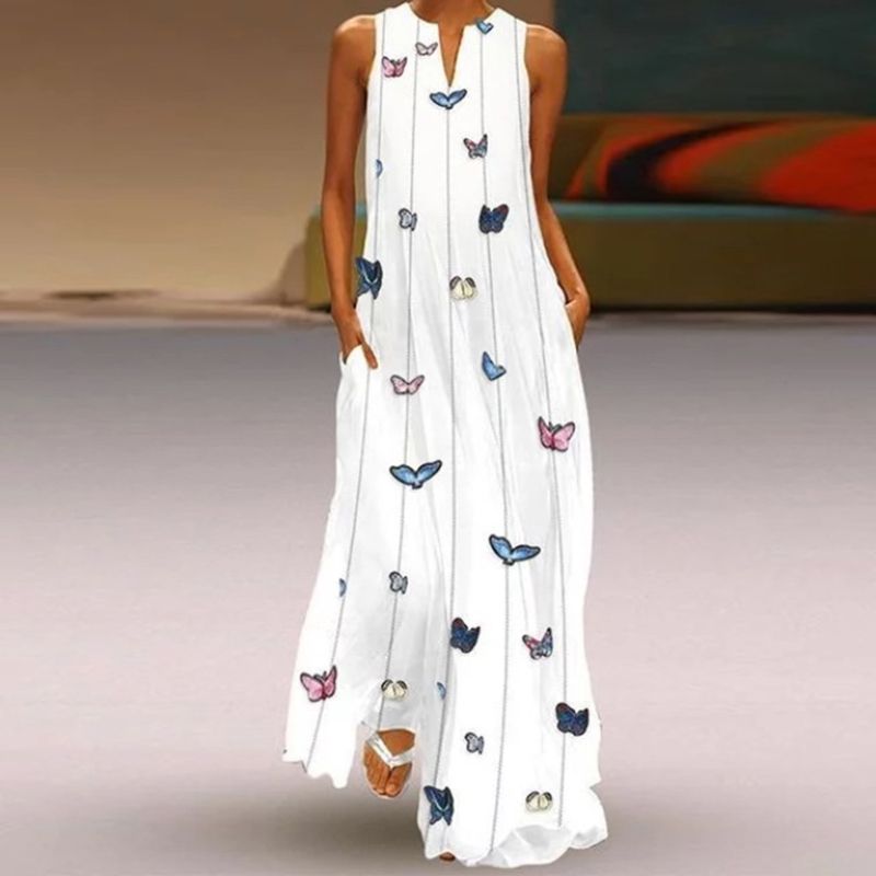 Fashion Style New Summer Women's Clothes Sleeveless Maxi Dress V-neck 3D Print Emerald Flower Dress Trendy Good Quality Beach Dress