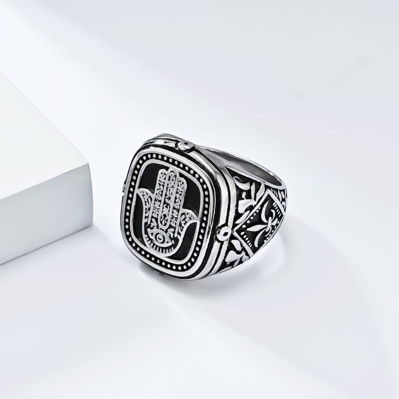 Westasiatischer und nordafrikanischer Vintage-Ring mit der Hand der Fatima aus Edelstahl für Herren, traditioneller Körperschutzschmuck, Punk-Stil, Hip-Hop-Fingerring