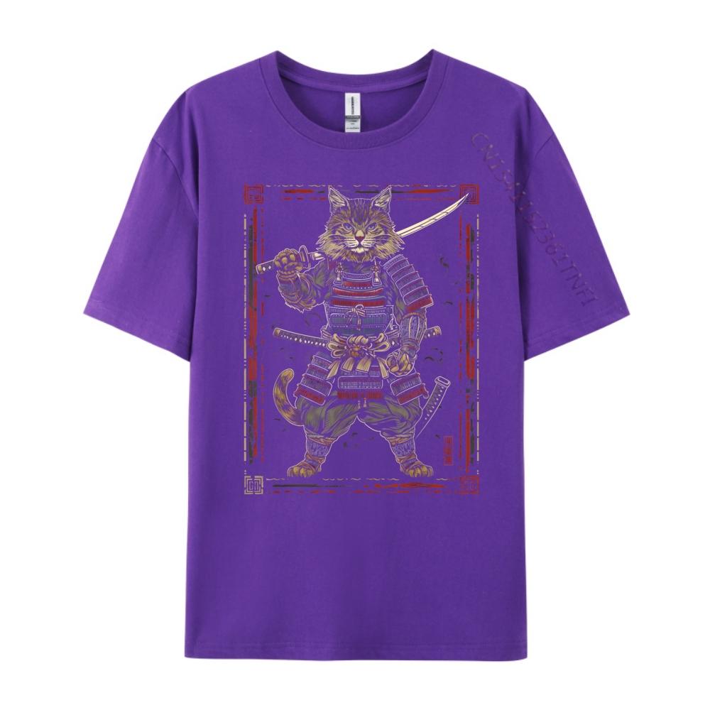 Cat Samurai Ninja Cat Samurai Art Ukiyo E Hiphop Streetwear Camiseta Masculina Korean Brand T Shirt Cotton Comfort Tshirt Crazy