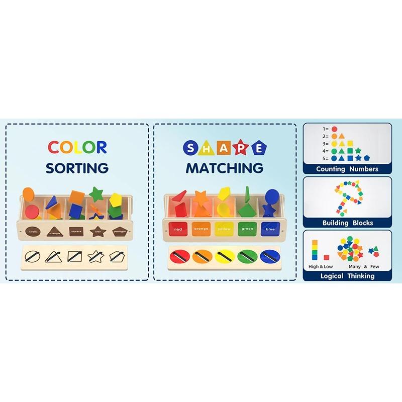 Montessori Wooden Toys for Kids Sensory Sorting Exercise Box Color & Shape Early Educational Block Puzzles Toddler Learning Toys