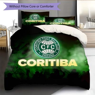 Parure de lit motif Club de Football Coritiba Décoration de Maison Cadeau d'Anniversaire (1 housse de couette + 2 taies d'oreiller, sans garniture.)