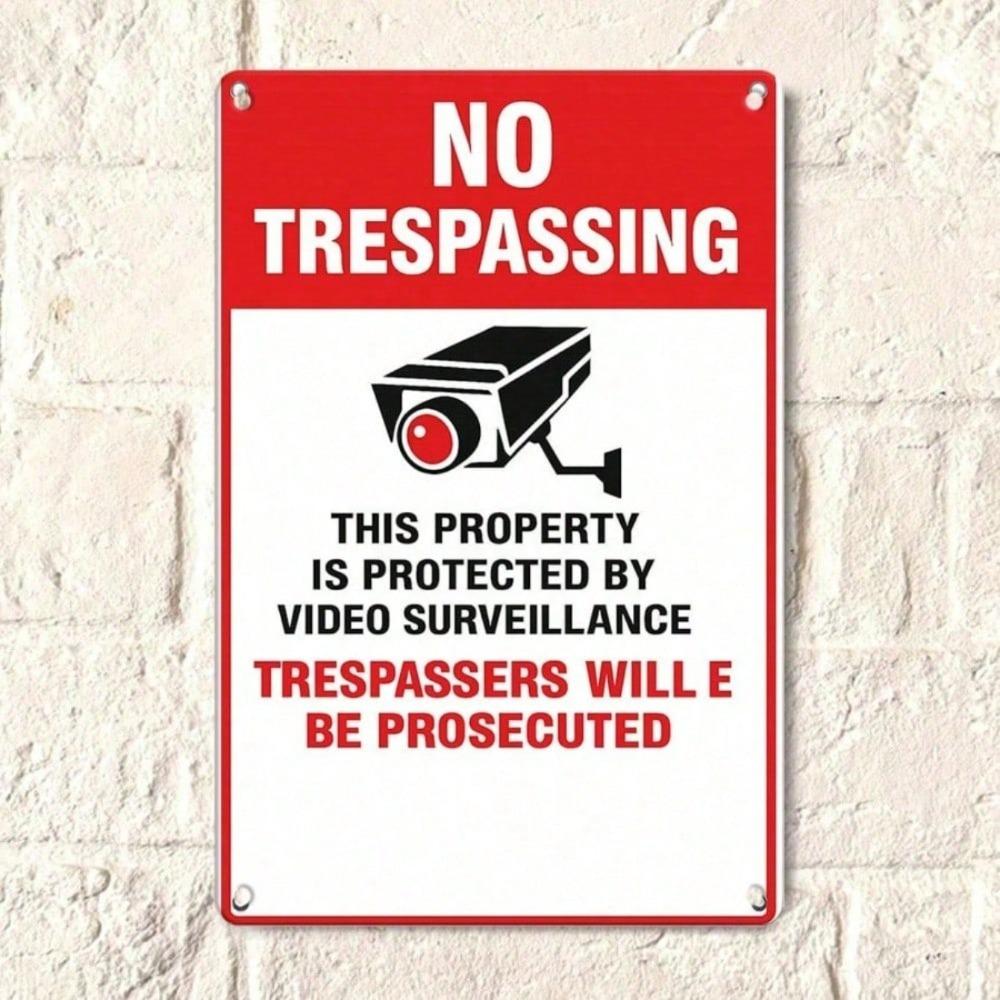1pc 2D Flat Tin Sign No Trespassing Video Surveillance Retro Metal Plaque, 12x8 Inch Vintage Wall Decor for Home Living Room