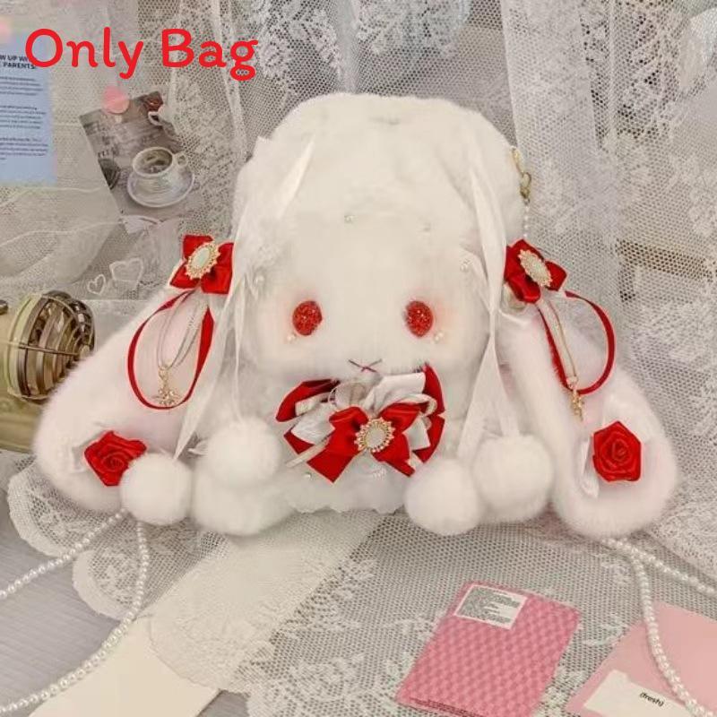 Japanese Lolita Bunny Plush Bag With Pearl Chain For Daily Fashion And Cute Storage