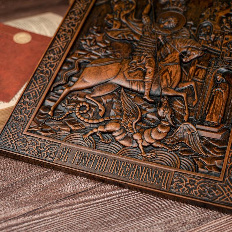 Wood Carving St. George and the Dragon Religious Wall Decoration Carving Ornamen Gift high 35cm