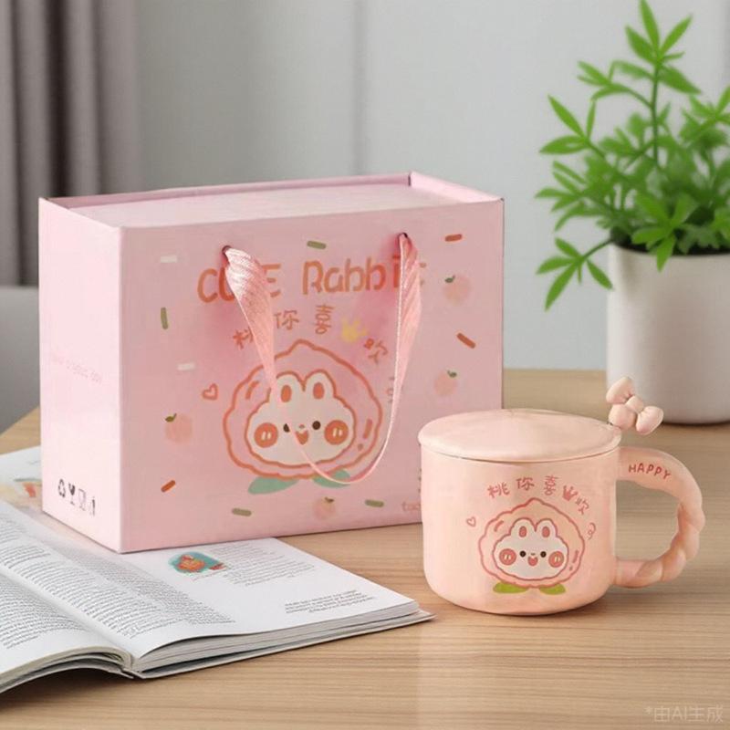 Tasse mit Deckel Löffel Niedliche Ins Style Tasse Hoher Wert Keramik Wasserbecher Rosa Bär Geburtstagsgeschenk Souvenir