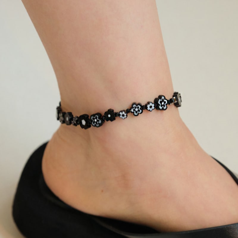 cotoit Black Flower Anklet