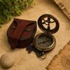Sundial Compass with Leather Case, Brass Pocket Compass, Engraved Gift for Him, Unique Anniversary Explorer Gift