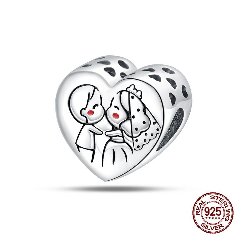 Copper Heart Dog Cat Warm Family Charms Beads Fit 3Mm Original Bracelets Fine Diy Mother'S Day Jewelry Gift